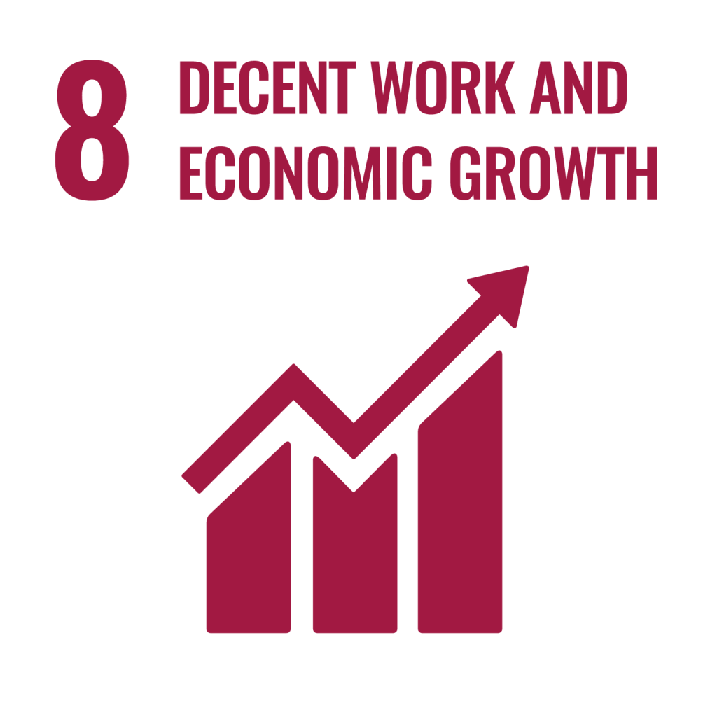 Decent work and economic growth logo in burgundy