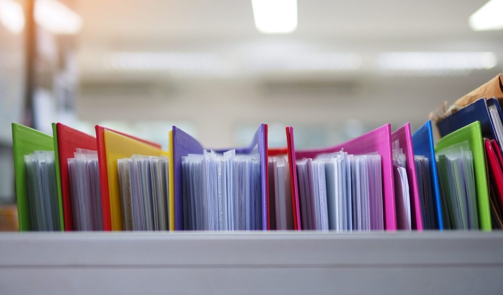 Row of colourful binders