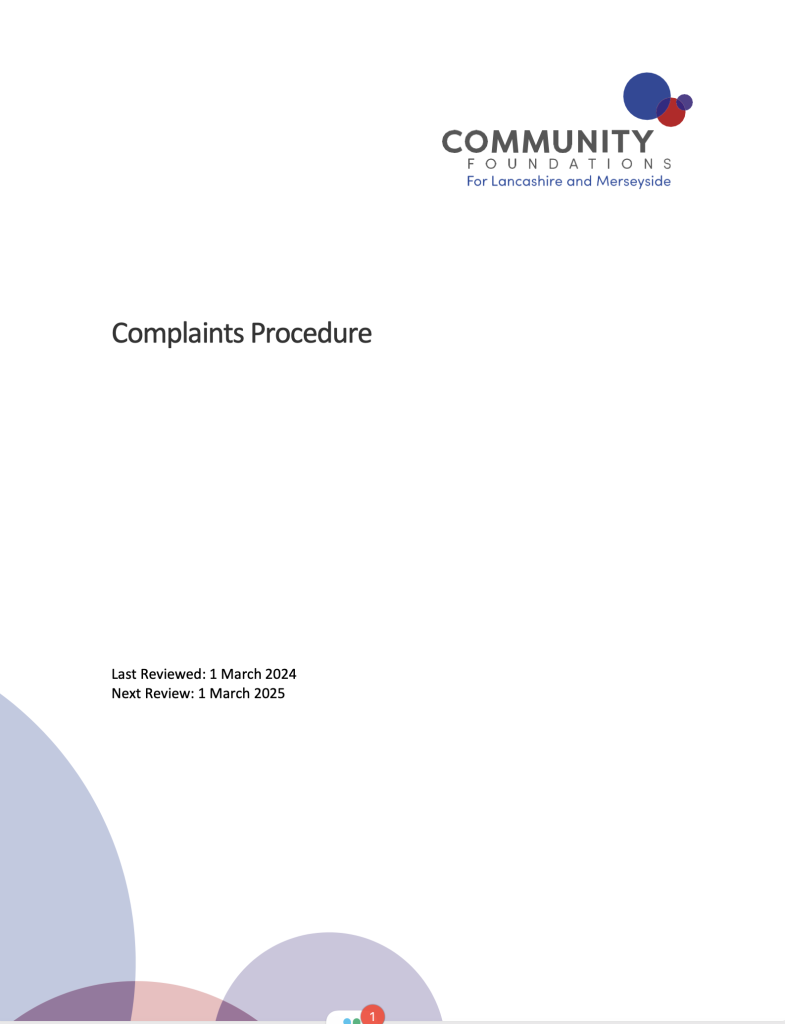 Community Foundations for Lancashire and Merseyside Complaints Procedure