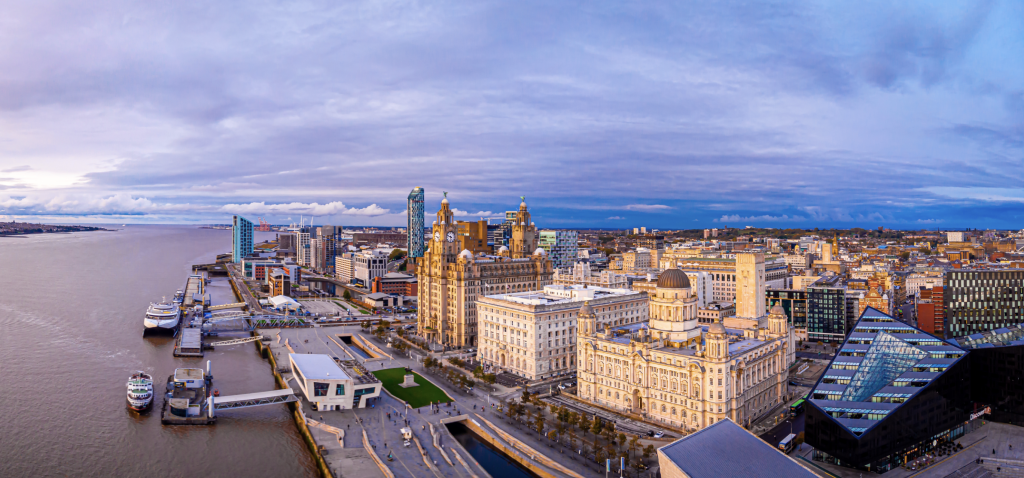 Merseyside aerial view at dusk